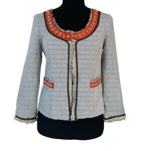 FREE PEOPLE ~ Artisan Gray Jacket w/Red, Black and Ivory Sequins and Beads